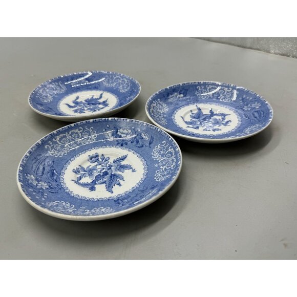 Set Of 3 Spodes Camilla England Blue & White Floral Saucer Plates - Vintage Porc - Picture 3 of 11